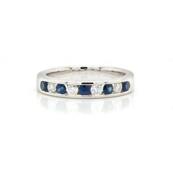 Sapphire and Diamond Channel Set Half Eternity Ring in 18ct white gold