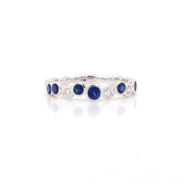 Sapphire and Diamond Asymmetrical Bubble Ring in 18ct white gold