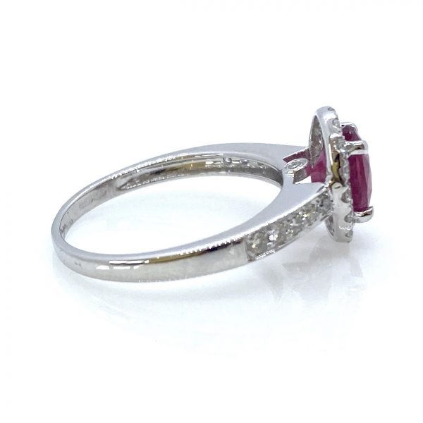Ruby and Diamond Oval Cluster Engagement Ring in 18ct White Gold, 1.49 carats