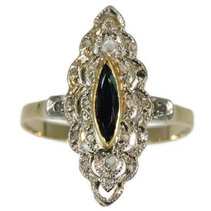 Antique Belle Epoque Diamond and Sapphire Engagement Ring