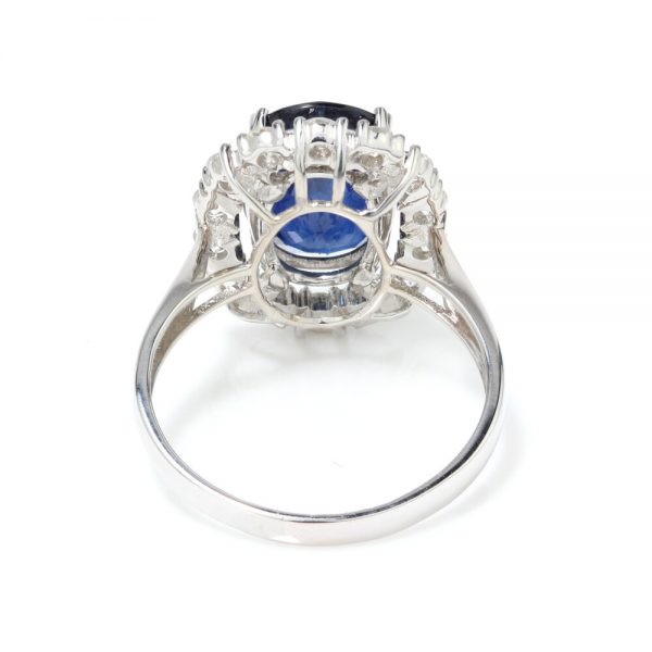 Vintage 3.50ct Oval Sapphire and Diamond Cluster Ring in 18ct White Gold