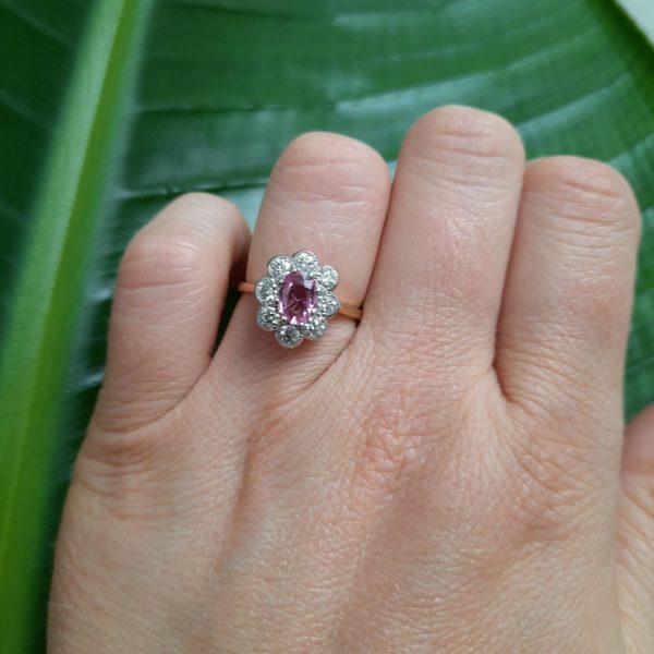 1.25ct Pink Sapphire and Diamond Floral Cluster Ring