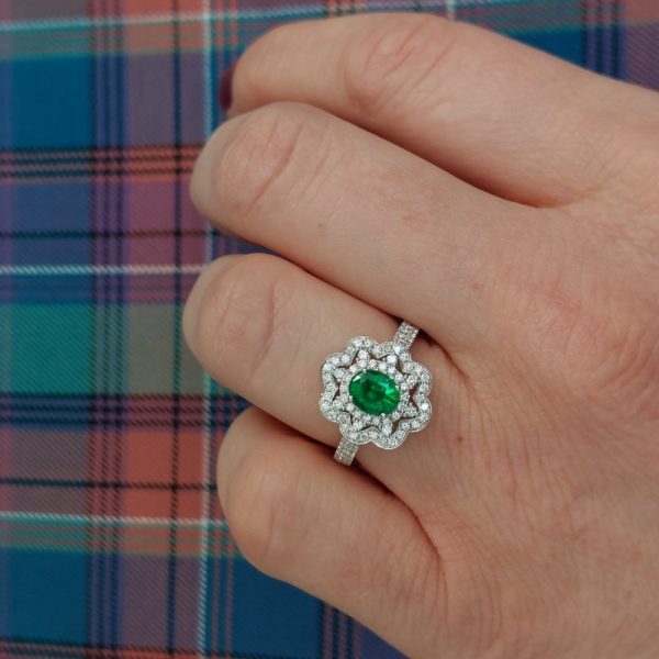 Emerald and Diamond Flower Cluster Ring