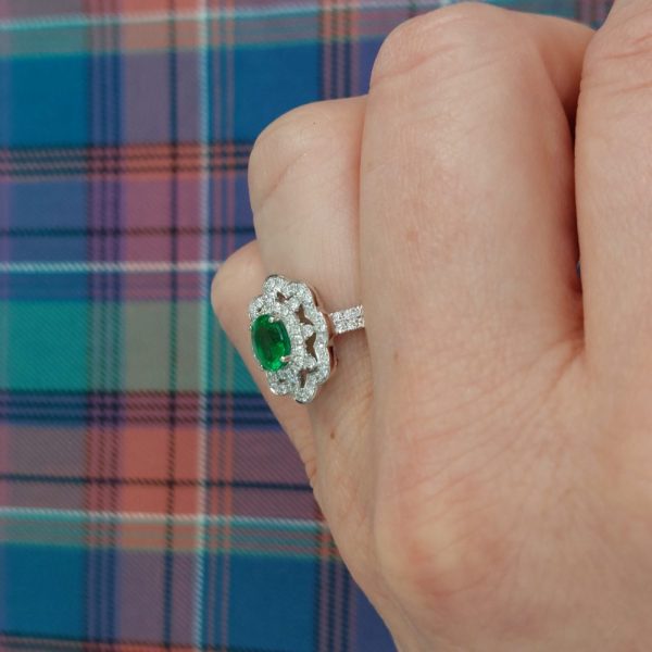 Emerald and Diamond Flower Cluster Ring