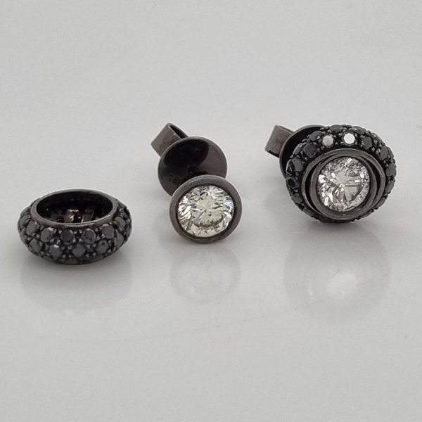 Black and White Diamond Stud Earrings with Detachable Halos