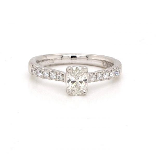 Oval Cut Diamond Solitaire Engagement Ring, certified 0.41 carat G colour VVS2, in platinum,