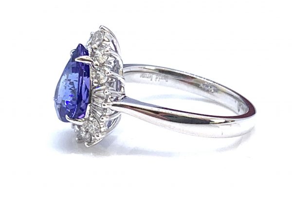 Pear Cut Tanzanite and Diamond Cluster Ring in 18ct White Gold; 2.69 carats