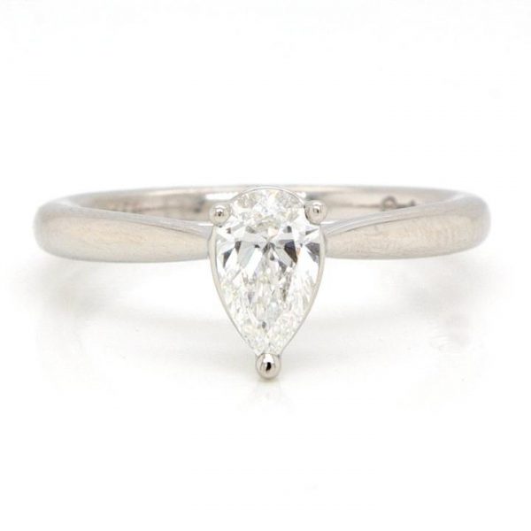 Pear Cut Diamond Solitaire Ring in Platinum, 0.50 carats F colour SI1 clarity, with GIA certificate