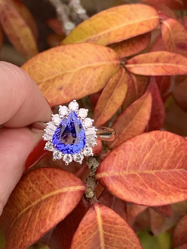 2.69ct Tanzanite and Diamond Pear Shaped Cluster Ring in 18ct White Gold