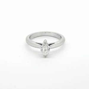 Marquise Cut Diamond Single Stone Engagement Ring; featuring a 0.59 carat marquise-cut diamond, claw set and mounted in platinum