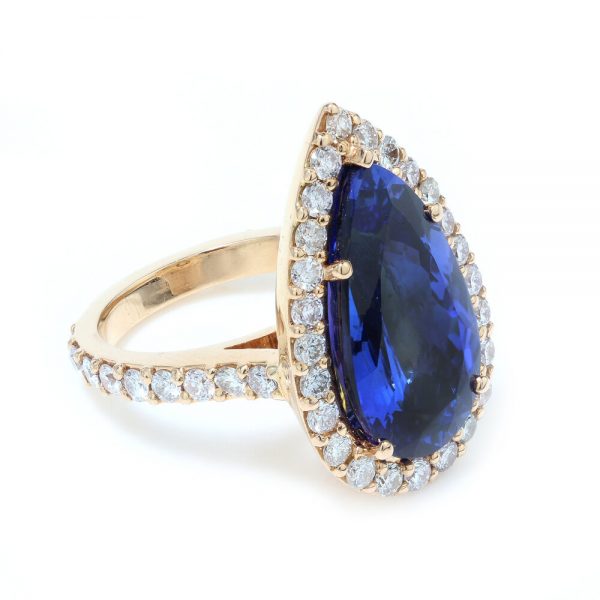 Vintage 12ct Pear Cut Tanzanite and Diamond Cluster Ring in 18ct Yellow Gold, Certified