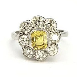 1.25ct Yellow Sapphire and Diamond Floral Cluster Ring in Platinum