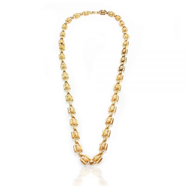 Antique Georgian 15ct Yellow Gold Fancy Link Chain Necklace; each link has a floral design to the centre. Made in England, Circa 1830s