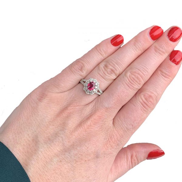 0.99ct Ruby and Diamond Oval Cluster Dress Ring
