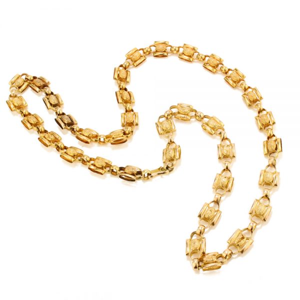 Antique Georgian 15ct Yellow Gold Fancy Link Chain Necklace, Circa 1830s