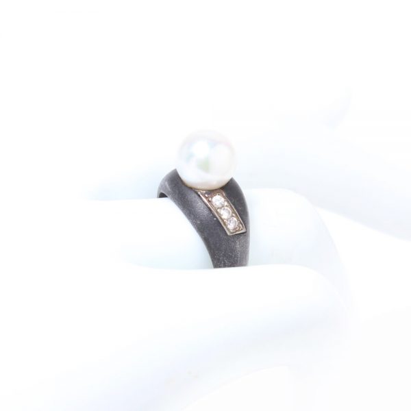 March and Co Vintage Pearl, Diamond and Gun Metal Ring, Circa 1930s