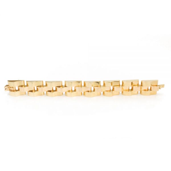 Vintage 1940s French Retro Brick Link 18ct Yellow Gold Bracelet