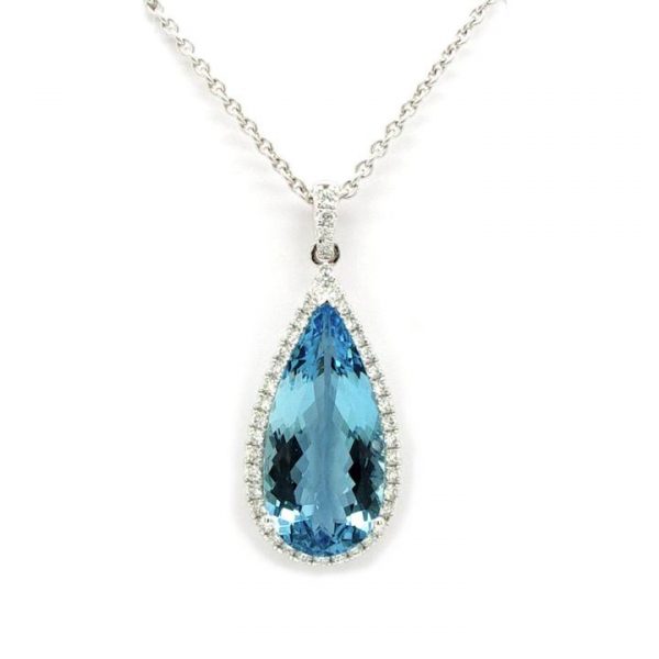 Aquamarine and Diamond Pear Cluster Pendant in 18ct White Gold, 6.71 carats