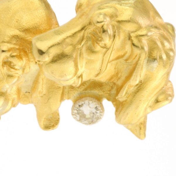 Antique Edwardian 18ct Gold Basset Hound Dog Brooch with Old Cut Diamond