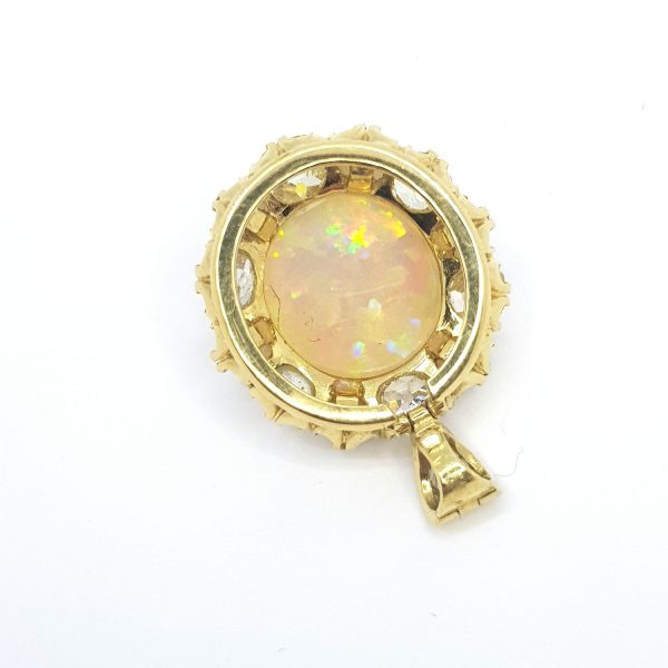 Antique Victorian Opal, Pearl and Old Cut Diamond Cluster Pendant in 18ct Yellow Gold