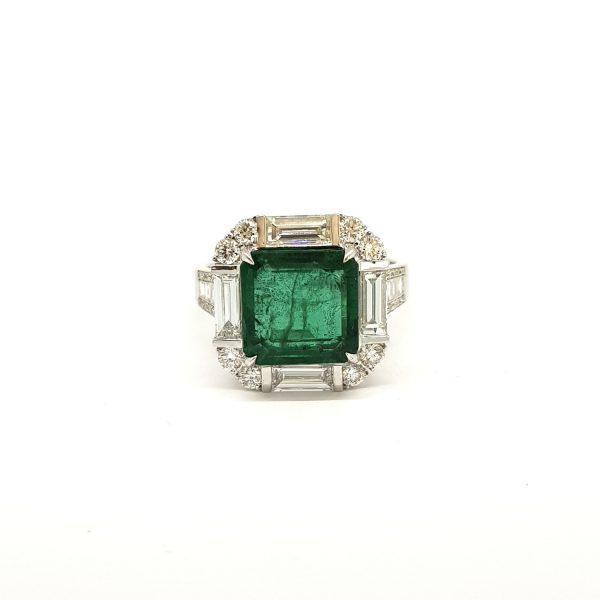 4.22ct Emerald and Diamond Square Cluster Ring in 18ct White Gold