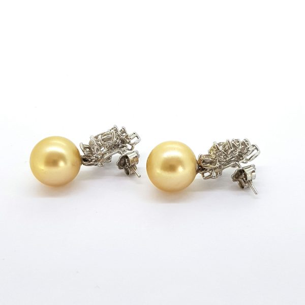 Golden Southsea Pearl Earrings with Diamond Cluster Tops
