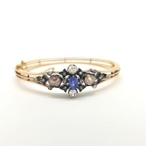Antique Victorian Natural Sapphire and Diamond Bangle Bracelet