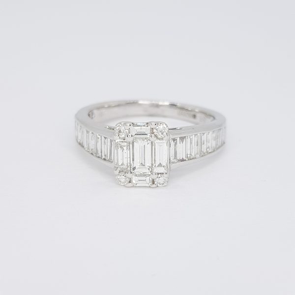 Illusion Set Baguette Cut Diamond Ring in 18ct White Gold, 1.02 carat total