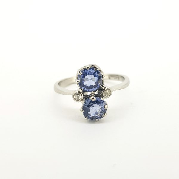 Sapphire Toi et Moi Two Stone Ring with collect-set diamond accents, in 18ct white gold