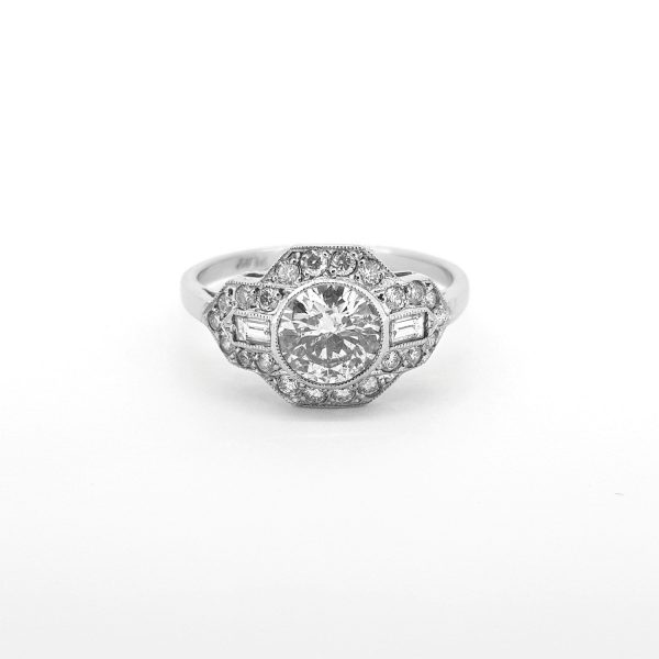 Art Deco Style Diamond Cluster Ring in 18ct White Gold, 0.94 carats