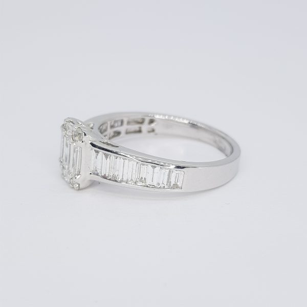 Illusion Set Baguette Cut Diamond Ring in 18ct White Gold, 1.02 carat total