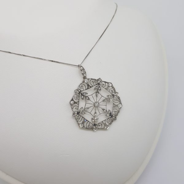 Geometric Snowflake Diamond Pendant in Platinum
