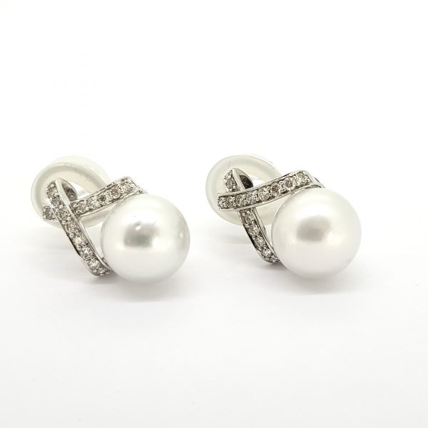 Pearl and Diamond Crossover Earrings