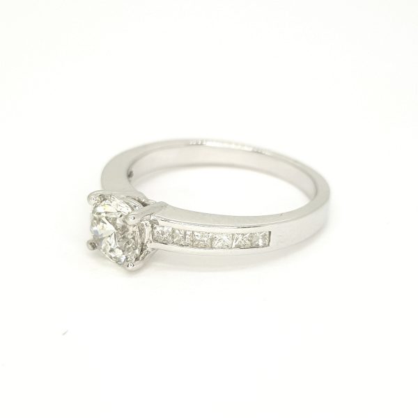 1.03ct Diamond Solitaire Ring with Princess Cut Diamond Shoulders in 18ct White Gold