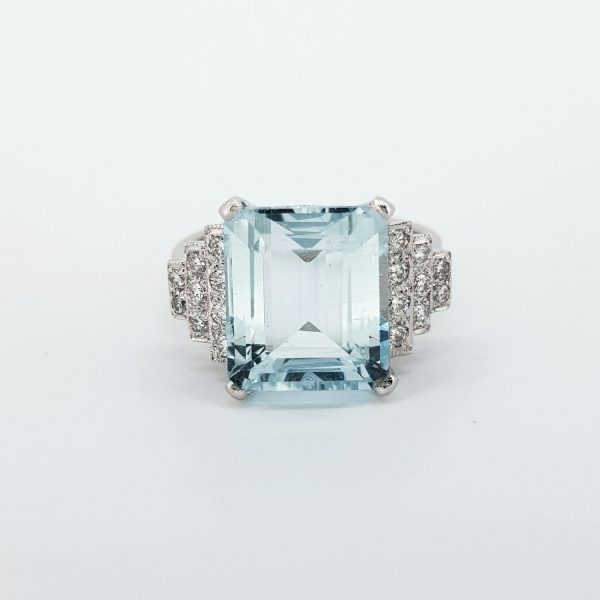 Art Deco Style 5.50ct Aquamarine and Diamond Dress Ring in Platinum