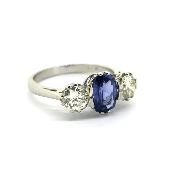 1.40ct Sapphire and Diamond Three Stone Ring in Platinum