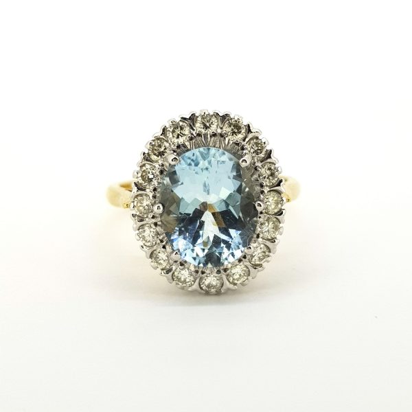 6.50ct Aquamarine and Diamond Oval Cluster Ring in 18ct Gold