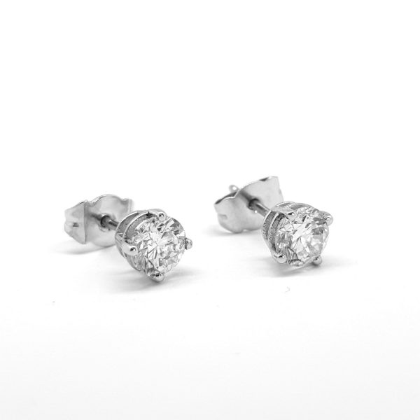 Diamond Stud Earrings; 1.20cts round brilliant cut diamonds mounted in 18ct white gold