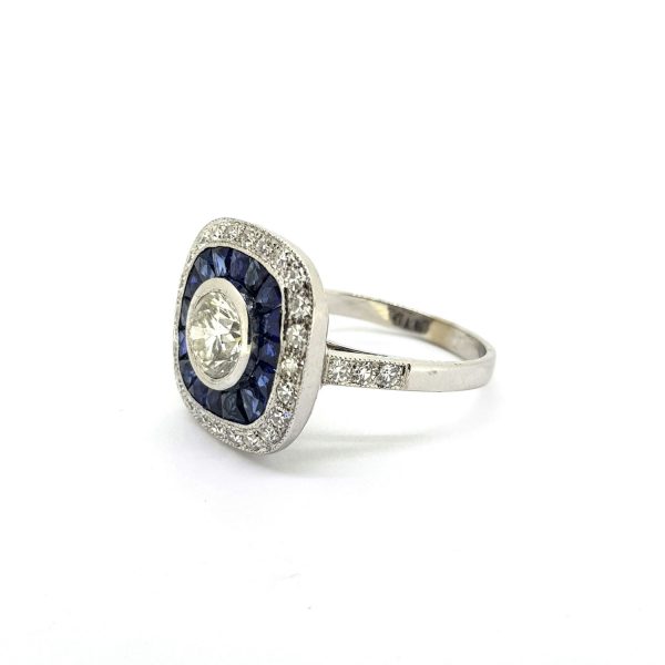 0.84ct Diamond and Sapphire and Diamond Cluster Target Ring in 18ct White Gold
