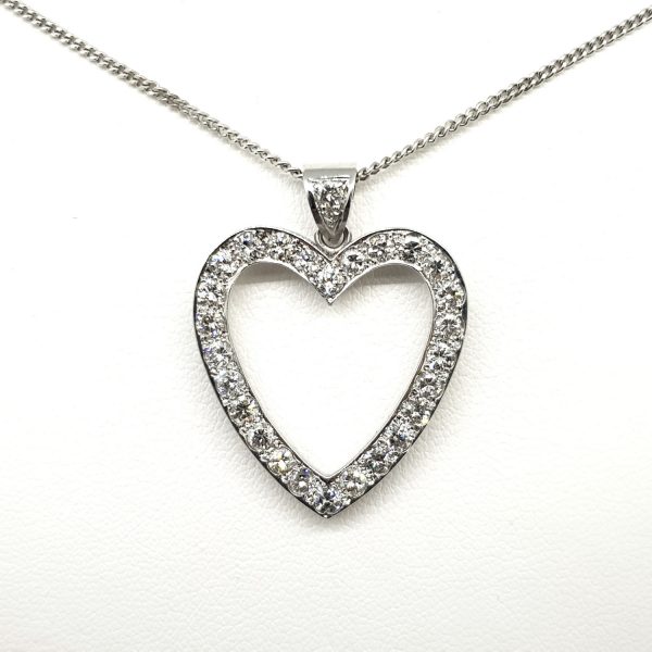 Diamond Set Heart Pendant and Chain in 18ct White Gold