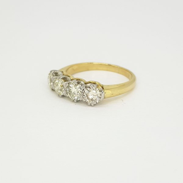 Modern Four Stone Diamond Ring, 1.25 carat total, claw set, 18ct yellow gold