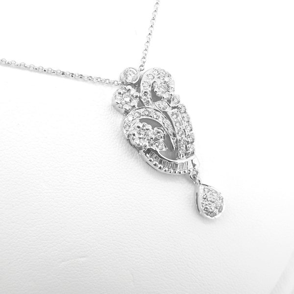Floral Diamond Cluster Drop Pendant with Chain 18ct Gold