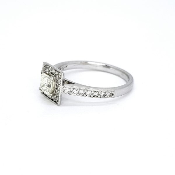 0.52ct Princess Cut Diamond Cluster Ring with diamond set shoulders in 18ct white gold