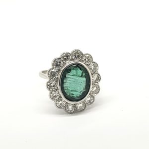 Emerald and Diamond Floral Cluster Ring, 3.50 carats