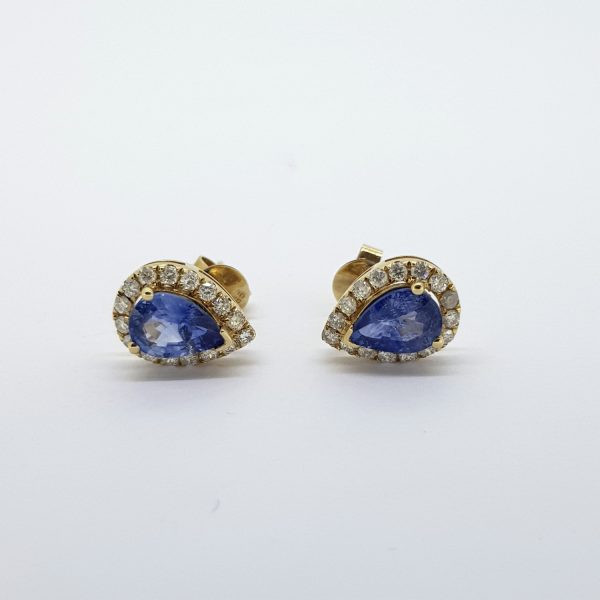 1.53ct Pear Cut Sapphire and Diamond Cluster Stud Earrings