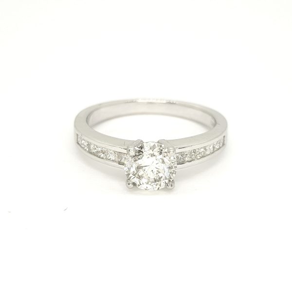 1.03ct Diamond Solitaire Ring with Princess Cut Diamond Shoulders in 18ct White Gold