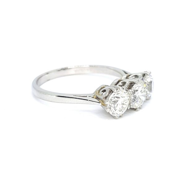 Diamond Three Stone Ring in Platinum, 1.51 carat total, three round brilliant-cut diamonds, colour G, clarity SI2