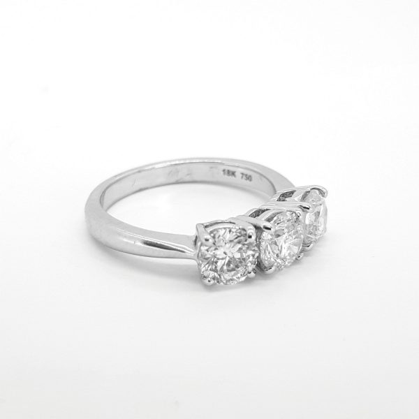 Diamond three stone ring in 18ct white gold, 2.25 carat total