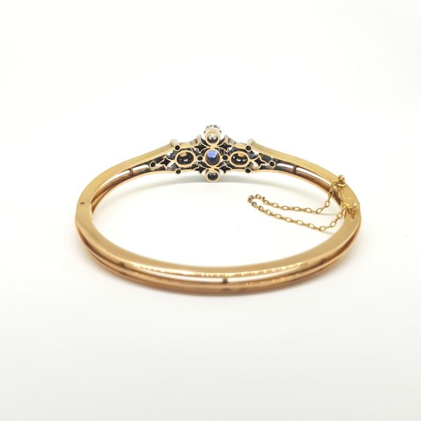Antique Victorian Natural Sapphire and Diamond Bangle Bracelet