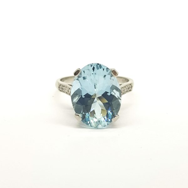 5.50ct Oval Aquamarine and Platinum Cocktail Ring with Diamond Shoulders